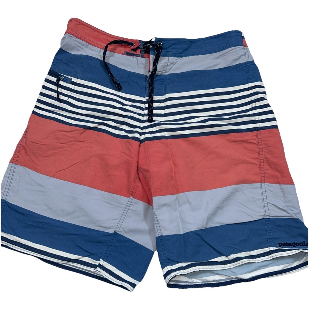 Patagonia Wavefarer Board Shorts Mens 33 Striped Swim Trunks‎ Zip Pocket